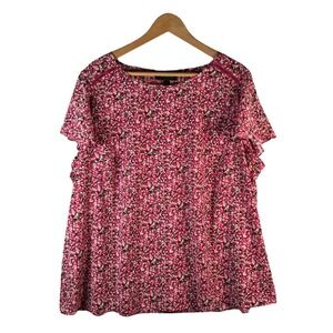 Lane Bryant Women's 18 Pink Floral Ruffle Sleeve Blouse Plus Size Boho Romantic